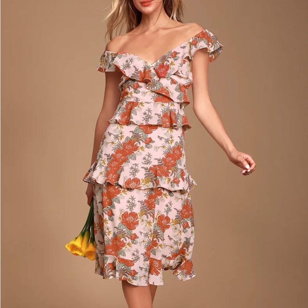 Lulus floral ruffled midi dress